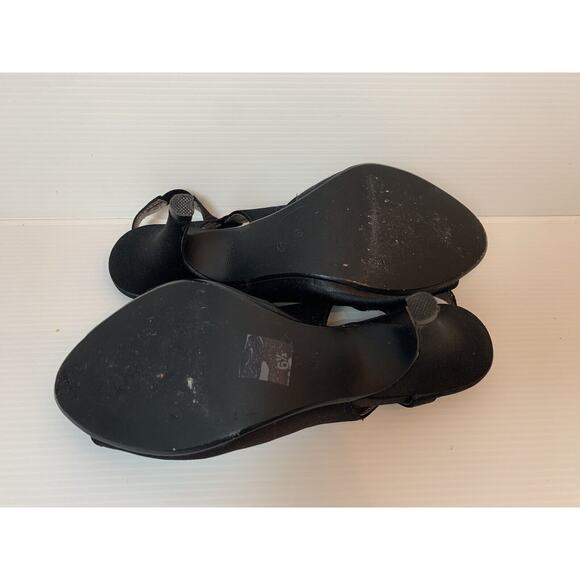 Steve Madden Luxe Black Satin Sling Back Heels Rhinestone Bow Toe US 6.5 - Picture 4 of 15